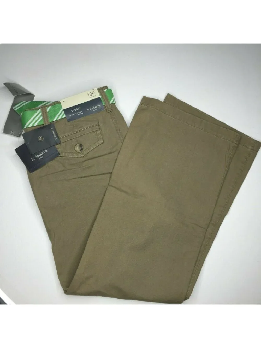 Liz Claiborne Petite Olive Green Tie Sloane Wide Leg WDPUB837 Size 10P Regular
